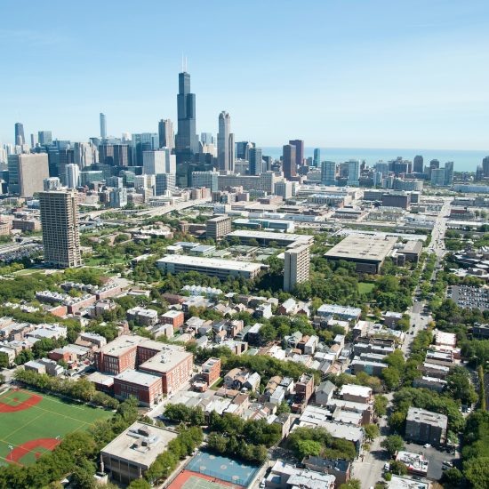 Chicago landscape bird's eye view from UIC campus