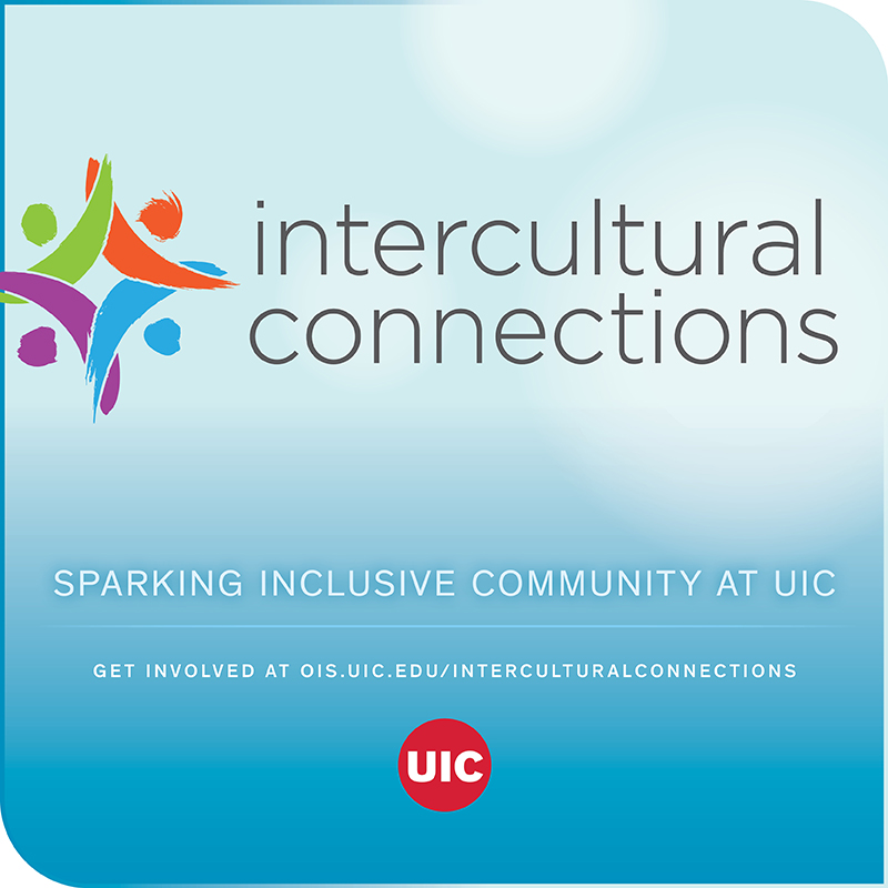 Intercultural Connections logo featuring four stylized heads and arms connecting to make a square.